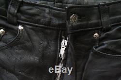 Schott Nyc Black Leather Straight Trousers Biker Motorcycle Pants USA W32 L34