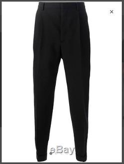 Saint Laurent Paris Men Cuffed Trousers Black Virgin Cotton Gabardine 100% Wool