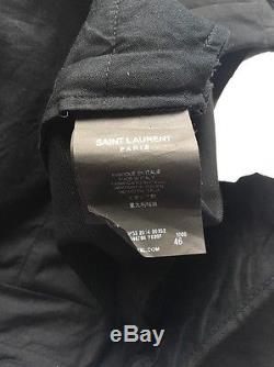 Saint Laurent Paris Men Cuffed Trousers Black Virgin Cotton Gabardine 100% Wool