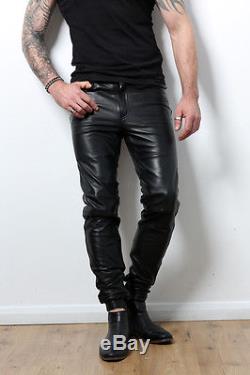 Skin Tight Full Grain Leather Men's Soft Supple Skinny Jeans Trousers