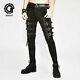 Steampunk Men Straight Pants Personality Pu Bandage Metal Buckle Slim Trousers