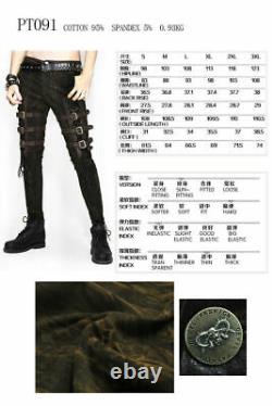 Steampunk men straight pants personality PU bandage metal buckle slim trousers