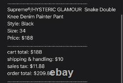 Supreme/Hysteric Glamour Snake Double Knee Black Denim Pant (34 CONFIRMED)