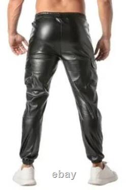 TOF Paris Mens Fetish Leatherette Sweat Pants With Zipped & Cargo Style Pockets