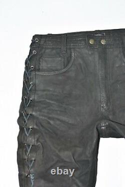 TSCHUL Lace Up Men's Leather Biker Motorcycle Black Trousers Pants Size W30 L31