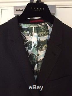 Ted Baker Black Suit Jacket 42L and Trousers Postcard Pattern Jacket Worn Once