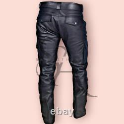 Toughened Combat Cargo Utility Work Trouser, Pants 6 Pockets Lambskin Leather