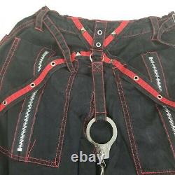 Tripp NYC Pants Medium Black Red Zipper Shorts Goth Punk Rave Cuffs Chain Skull