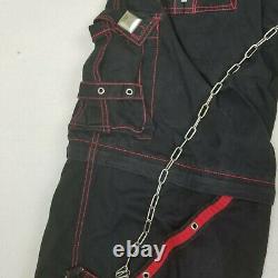 Tripp NYC Pants Medium Black Red Zipper Shorts Goth Punk Rave Cuffs Chain Skull