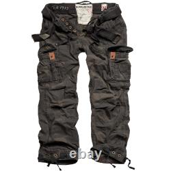 Us Premium Vintage Mens Combats Pants Trousers + Belt Work Black Camo Xs-7xl