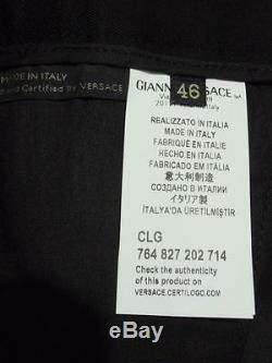 VERSACE Black leather trim Trousers Pants IT46, 32 NEW