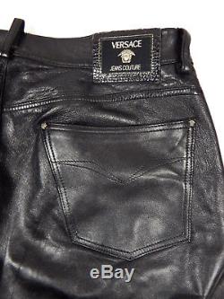 VERSACE Jeans Couture Leather Pants Trousers Mens W34 L30 Black Vintage Genuine