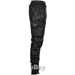 VIPARO Black Lambskin Leather Slim Track Trousers Pants Izzy