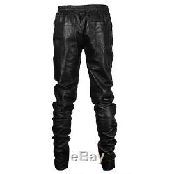 VIPARO Black Lambskin Leather Slim Track Trousers Pants Izzy