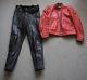 Vintage 1970s Interstate Red & Black Leather Motorcycle Jacket And Trousers