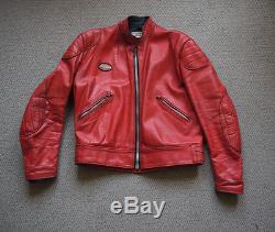 Vintage 1970s Interstate Red & Black Leather Motorcycle Jacket and Trousers
