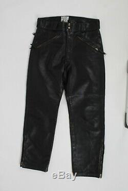 Vintage 60s Langlitz Black Leather Motorcycle Biker Racing Pants Mens 34 x 29