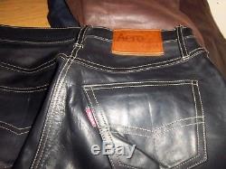 Vintage Aero Leather Steerhide Motorcycle Jeans Trousers Size 34 Riri Talon Zip