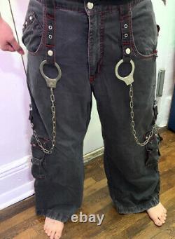 Vtg 90s Tripp NYC Pants Cuff Straps Chains Punk Goth Wide Leg Black Sz M Preown