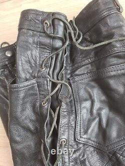Vtg Motorcycle Motorbike Leather Trousers Biker Laced Black Heavy Jeans Fetish