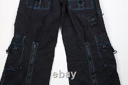 Vtg Y2K Streetwear Mens M Faded Baggy Super Wide Leg Skater Cargo Pants Black