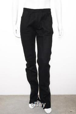 YVES SAINT LAURENT Mens VINTAGE Black Wool+Leather Stripe Pants Trousers 50/32 W