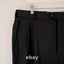 Zanella Bennett Natural Stretch Black Wool Pleated Cuffed Dress Pants 36/30 High