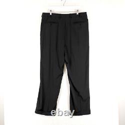 Zanella Bennett Natural Stretch Black Wool Pleated Cuffed Dress Pants 36/30 High