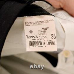 Zanella Bennett Natural Stretch Black Wool Pleated Cuffed Dress Pants 36/30 High